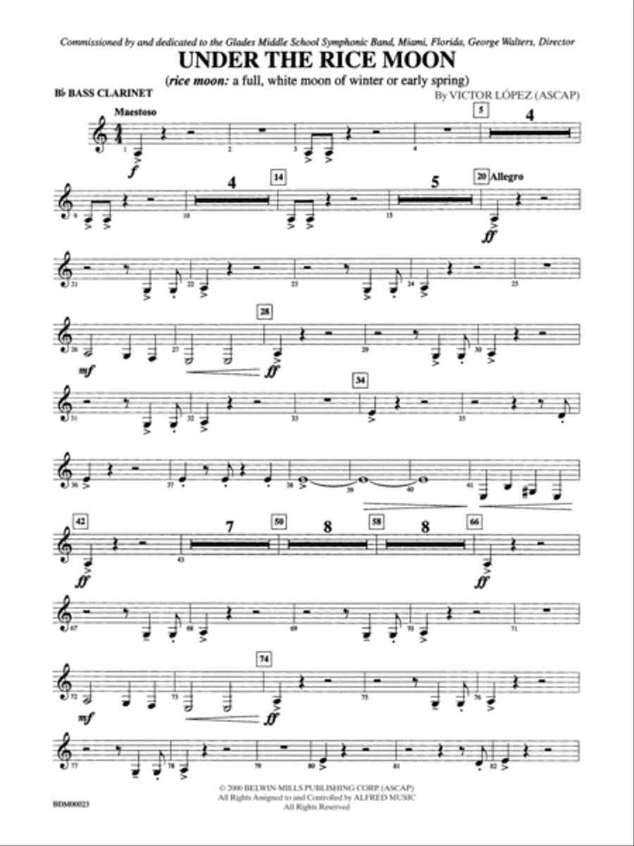 Under the Rice Moon: B-flat Bass Clarinet Concert Band scores gallery preview page 1