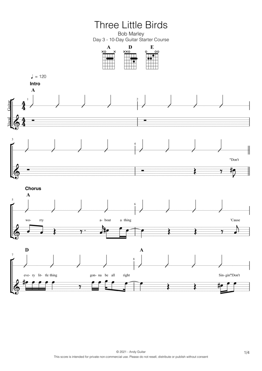 Three Little Birds Three Little Birds Guitar scores gallery preview page 1