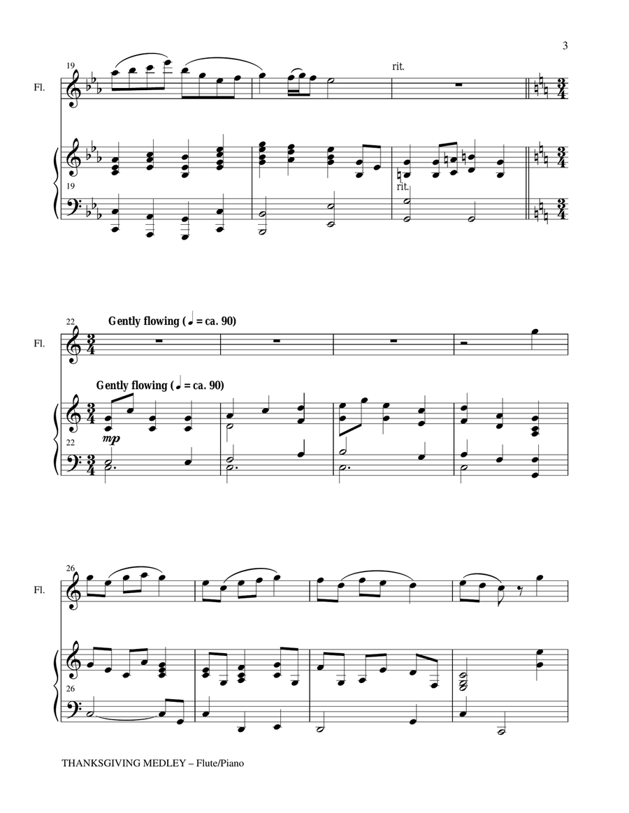 THANKSGIVING MEDLEY (Flute/Piano and Solo Flute Part) Flute Solo scores gallery preview page 3