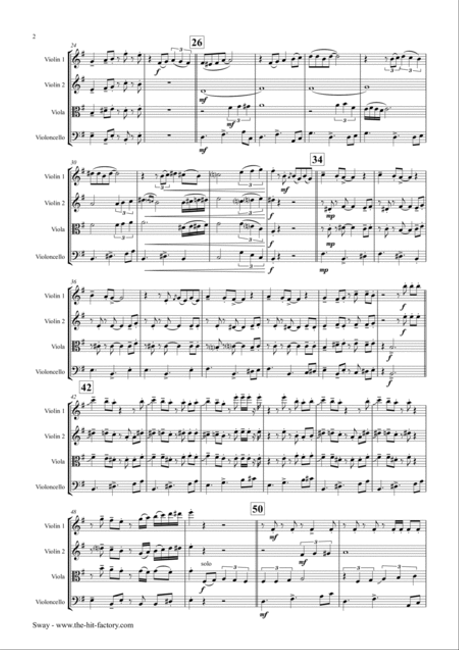 Sway (quien Sera) String Quartet scores gallery preview page 2
