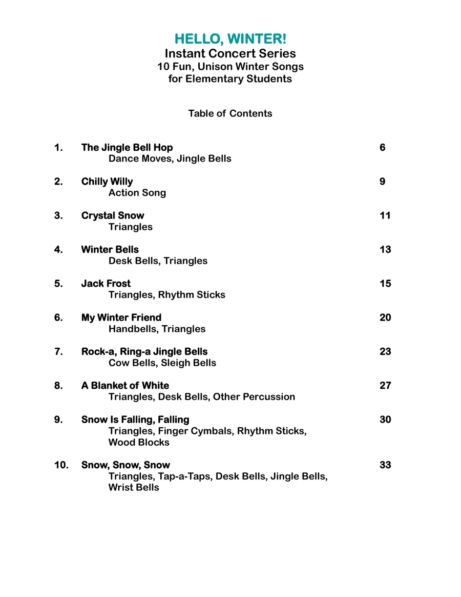 Hello, Winter! Instant Concert Series (10 Fun, Unison Winter Songs for Elementary Students) Unison Choir scores gallery preview page 5