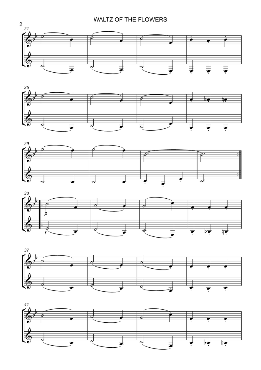 WALTZ OF THE FLOWERS for Beginner Flute and Clarinet Duet Woodwind Duet scores gallery preview page 2