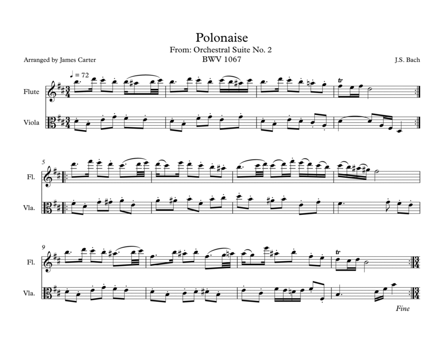 Polonaise from Orchestral Suite No. 2 for Flute & Viola Duet image number null