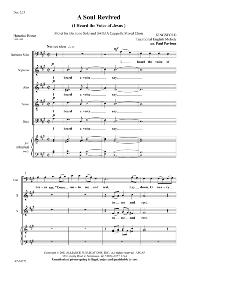 A Soul Revived - Baritone solo voice, with SATB choir, a cappella