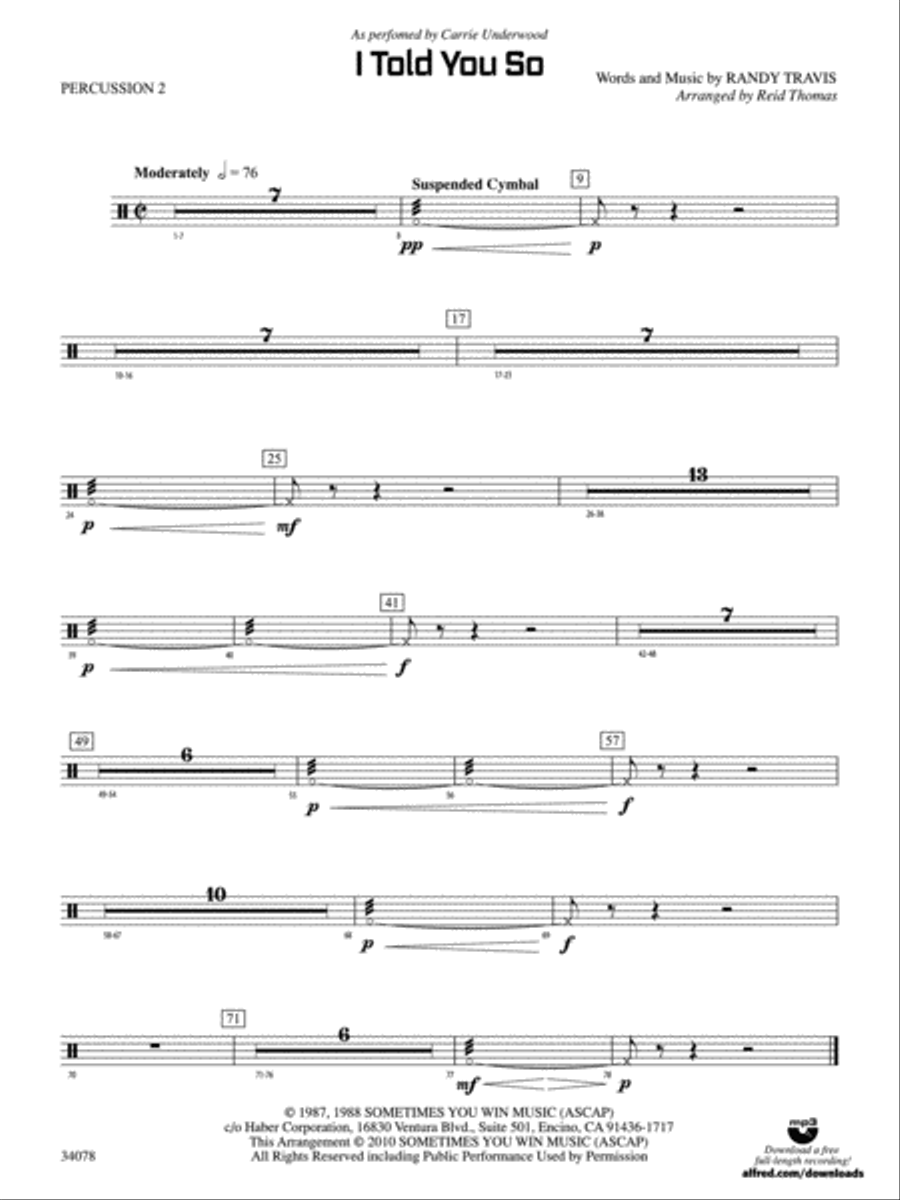 I Told You So: 2nd Percussion Concert Band scores gallery preview page 1