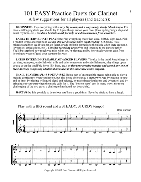101 Easy Practice Duets for Clarinet (Below the Break)