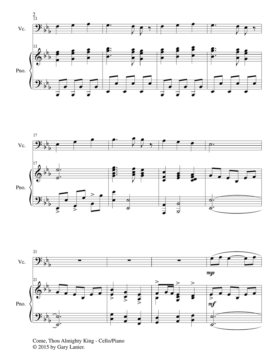 COME, THOU ALMIGHTY KING (Duet – Cello and Piano/Score and Parts) Piano scores gallery preview page 3