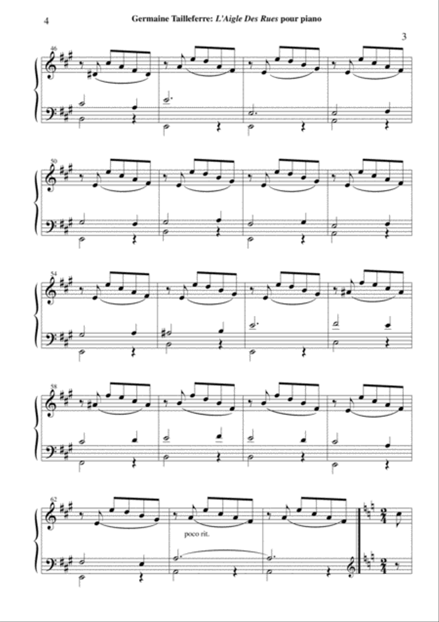 Germaine Tailleferre: L'Aigle des Rues, Suite of five pieces for piano Piano Solo scores gallery preview page 4