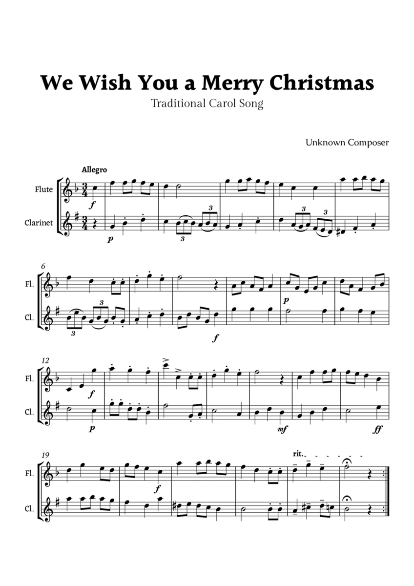 We Wish you a Merry Christmas for Flute and Clarinet image number null