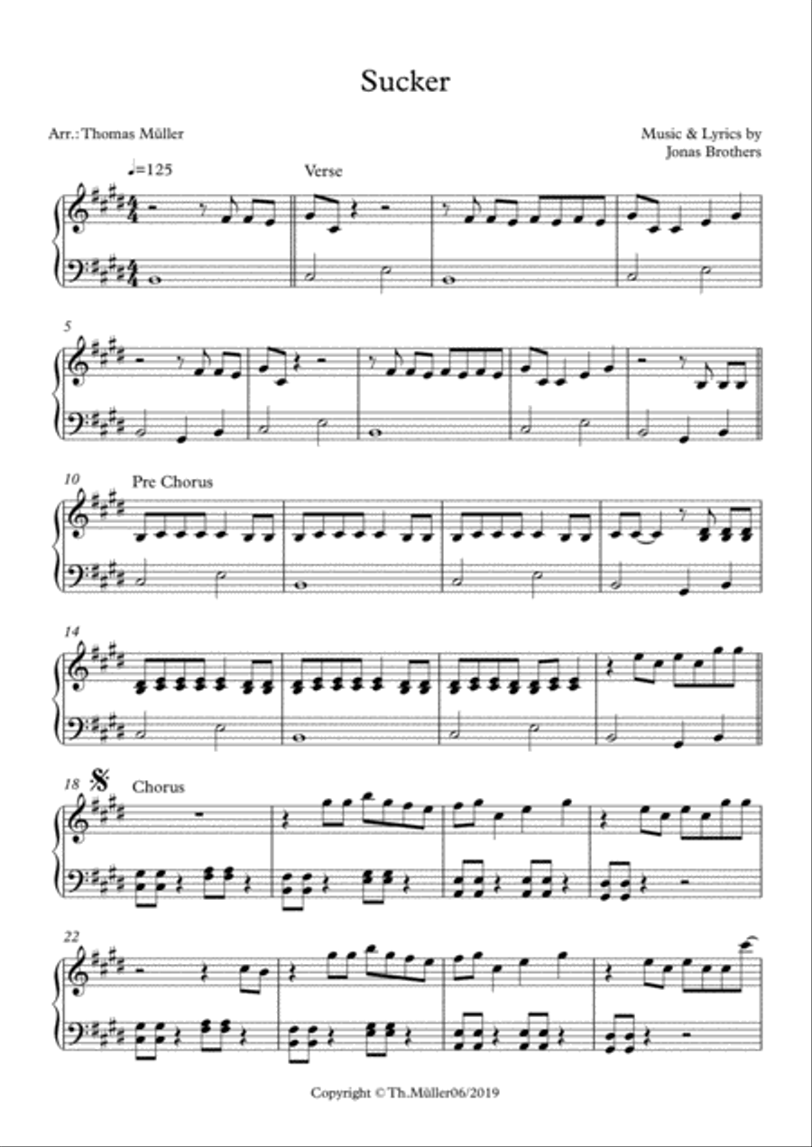 Sucker Piano Solo scores gallery preview page 1