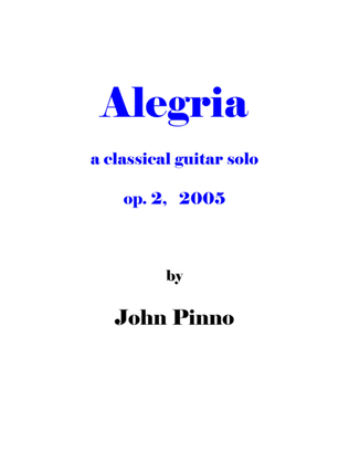 Book cover for Alegria, a classical guitar solo