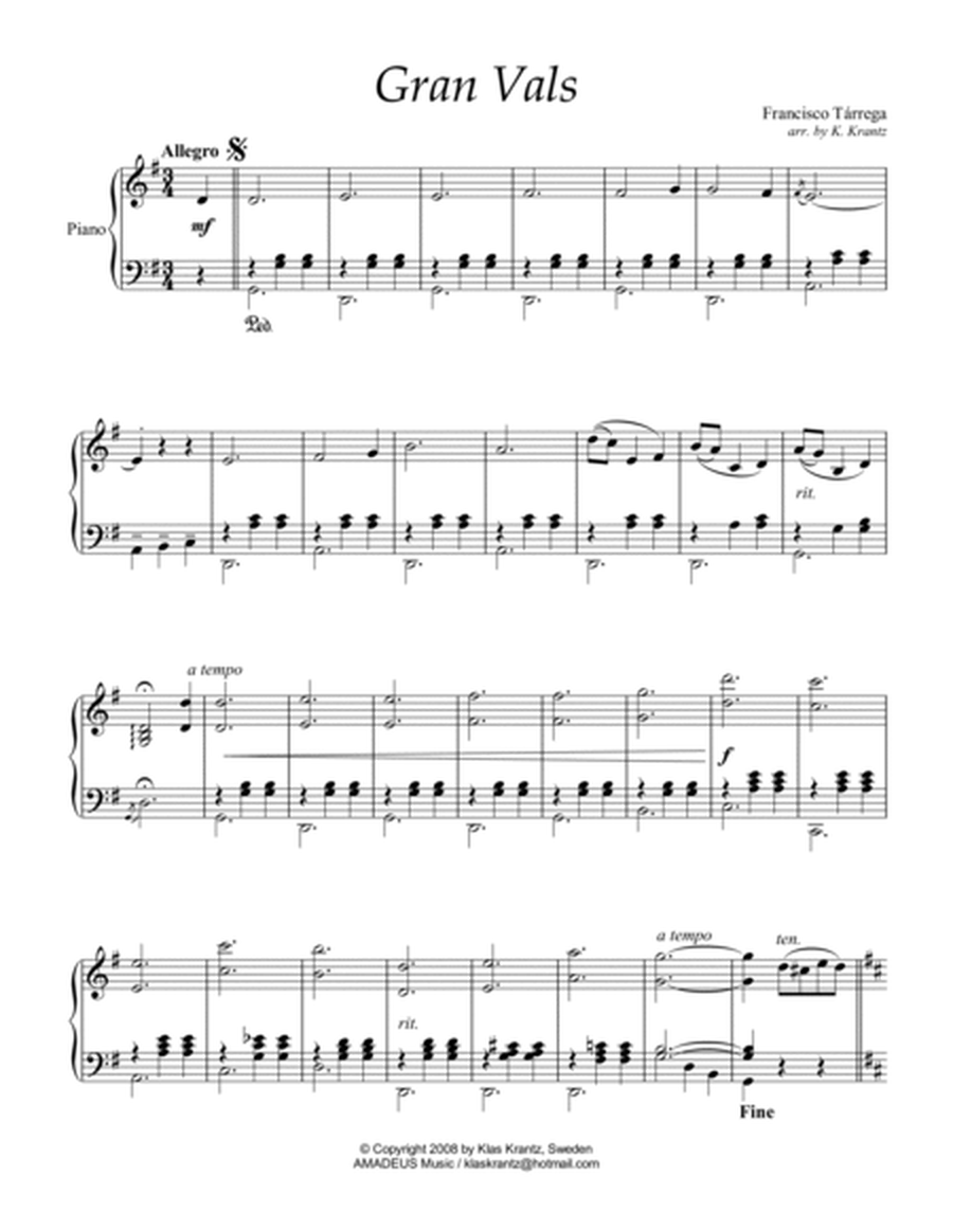 Gran Vals / Grand Waltz for piano solo image number null