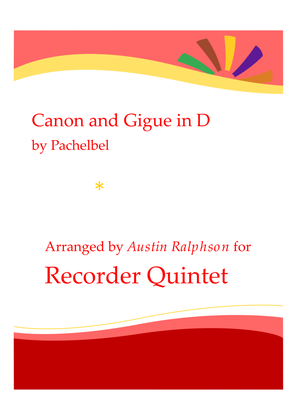 Book cover for Canon and Gigue in D - recorder quintet
