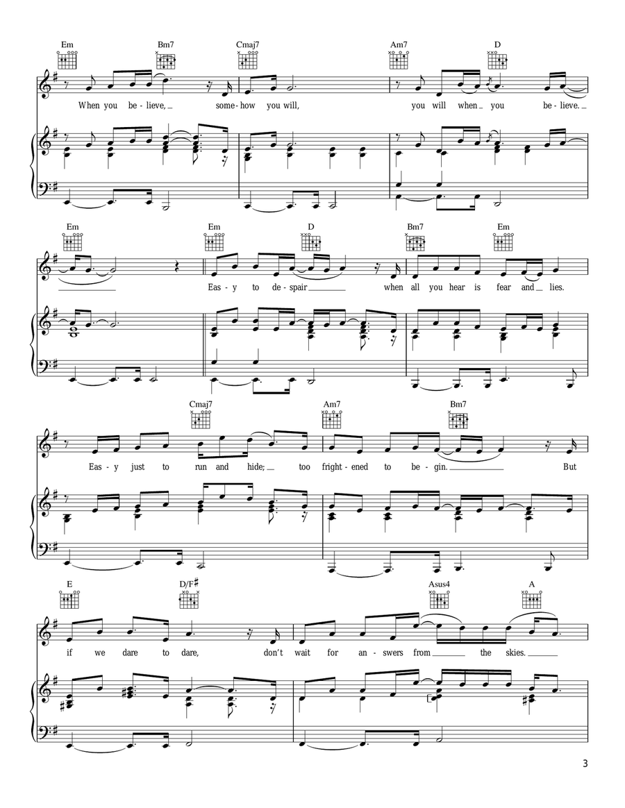 When You Believe (From The Prince Of Egypt) Piano, Vocal, Guitar scores gallery preview page 3