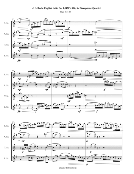 Bach: English Suite No. 1, BWV 806, for Saxophone Quartet - Score Only image number null