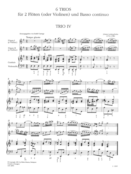 6 Trios for 2 flutes and basso continuo, Volume 2