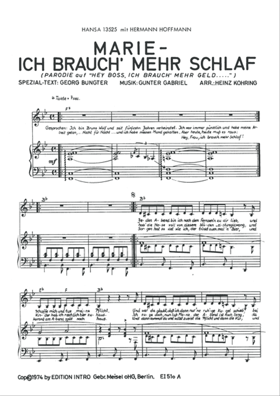 Marie, ich brauch mehr Schlaf Piano, Vocal scores gallery preview page 3