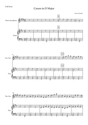 Canon in D Major (Johann Pachelbel) for Tenor Saxophone Solo and Piano Accompaniment