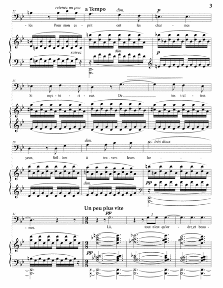 DUPARC: L'invitation au Voyage (transposed to G minor, bass clef)