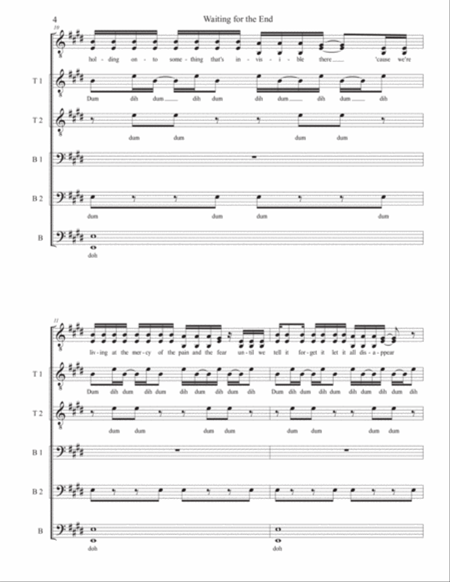 Waiting For The End A Cappella scores gallery preview page 4