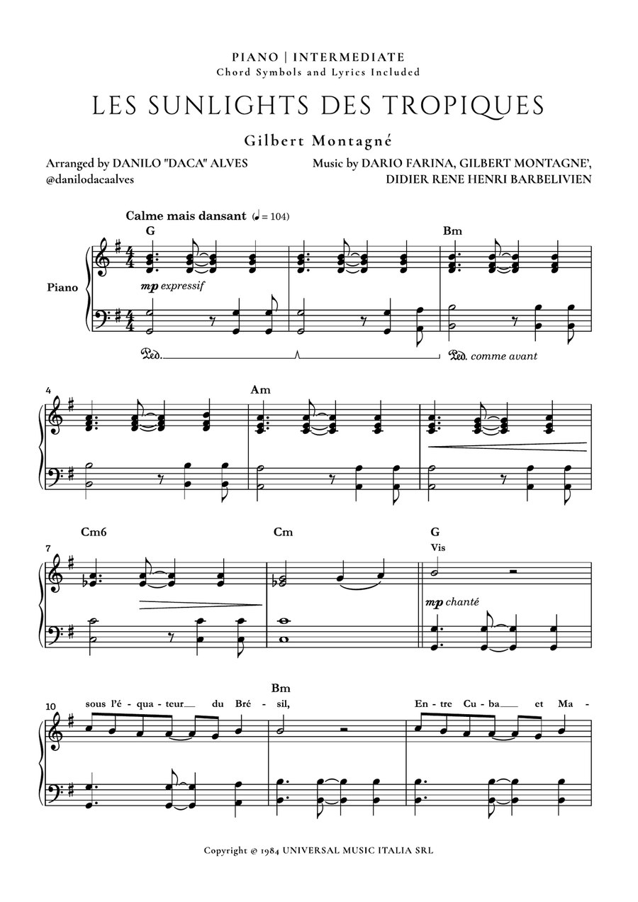Les Sunlights Des Tropiques Piano Solo scores gallery preview page 1