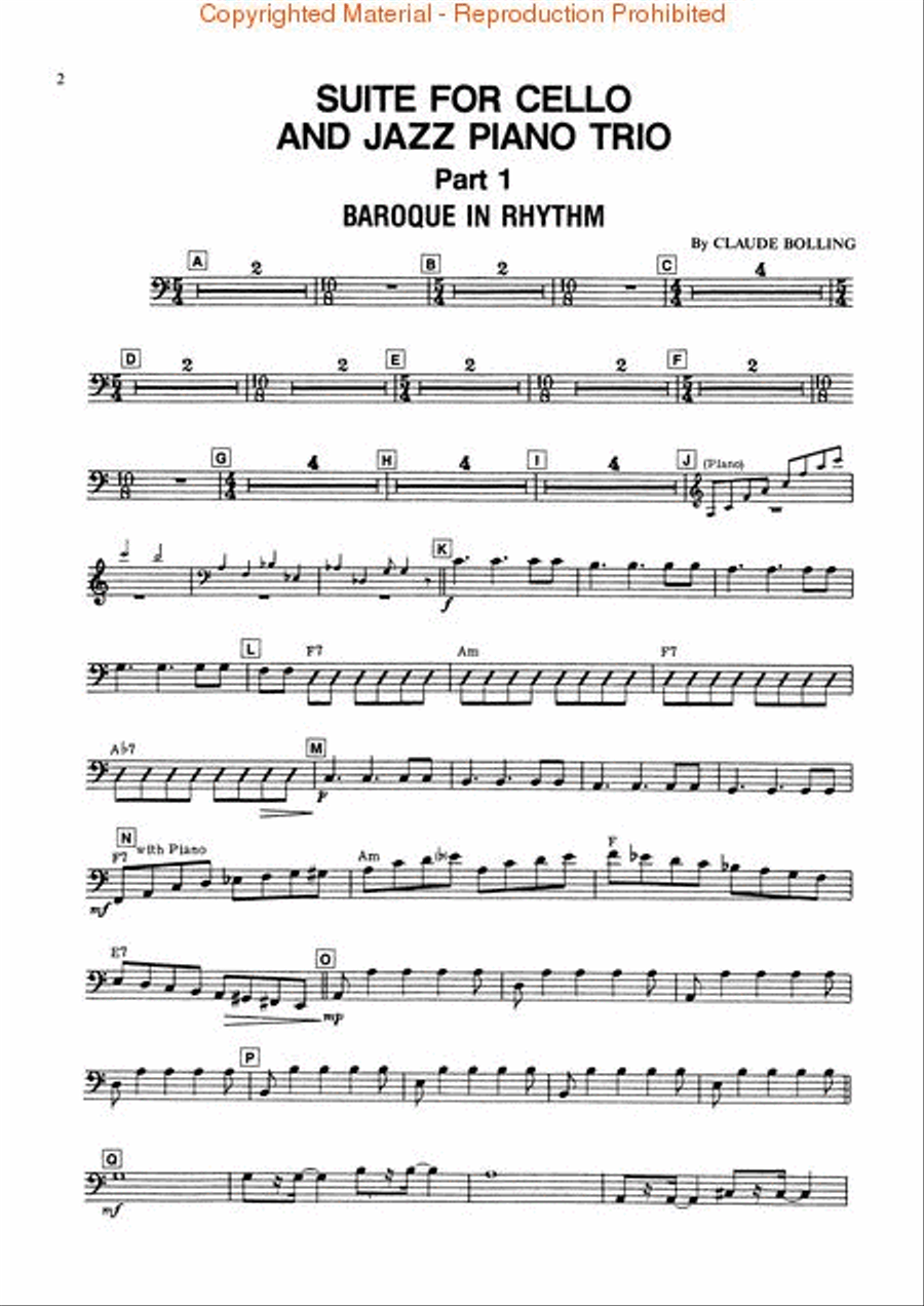 Suite for Cello and Jazz Piano Trio Cello scores gallery preview page 4