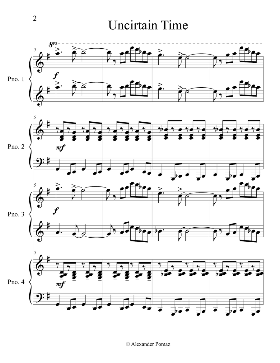 Uncertain Time Uncertain Time Piano Duet scores gallery preview page 2