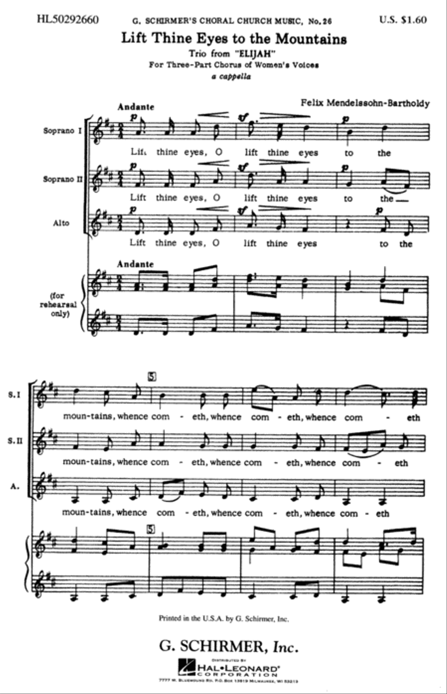 Lift Thine Eyes to the Mountains (from Elijah) SSA scores gallery preview page 1