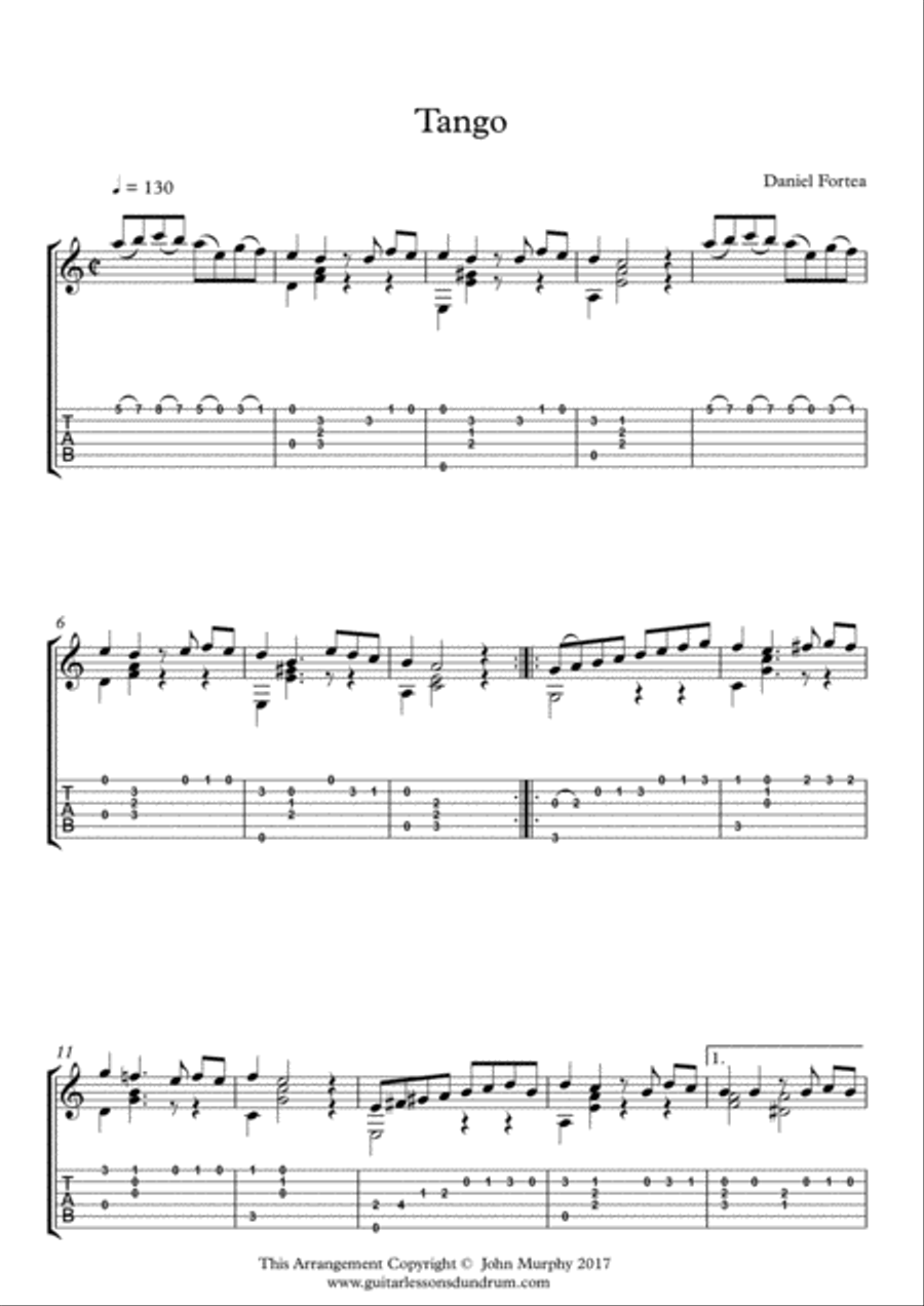 Tango For Guitar Classical Guitar scores gallery preview page 1