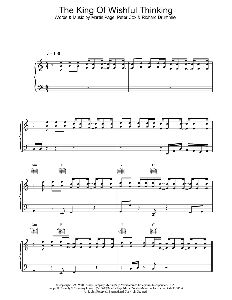 The King Of Wishful Thinking Piano, Vocal, Guitar scores gallery preview page 1