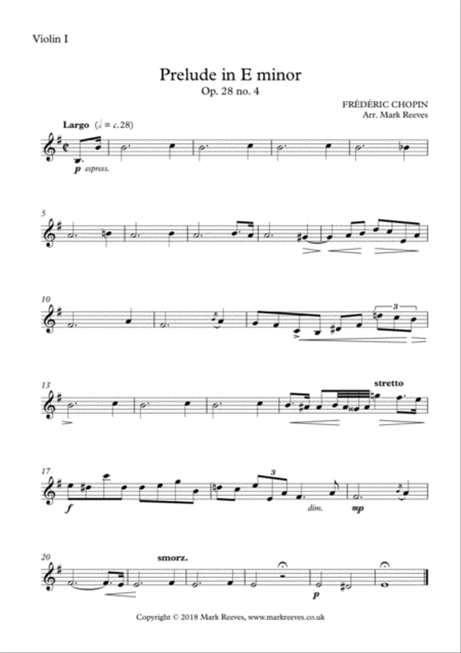 Chopin - Prelude in E minor for String Quartet String Quartet scores gallery preview page 4