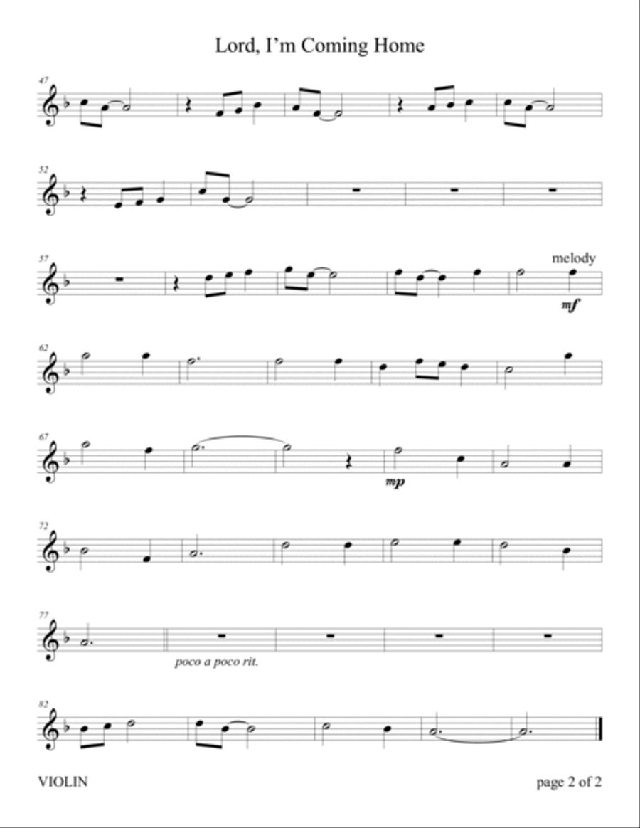 Lord, I'm Coming Home (for Flute and/or Violin Duet with Piano Accompaniment) Flute scores gallery preview page 5