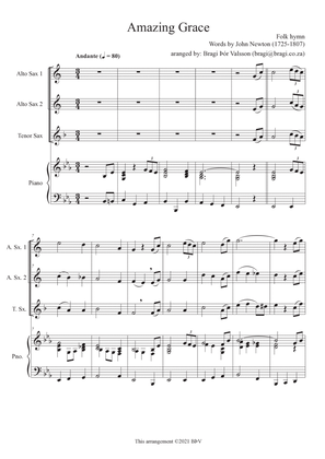 Amazing Grace - Saxophone Trio with optional Piano Accompaniment