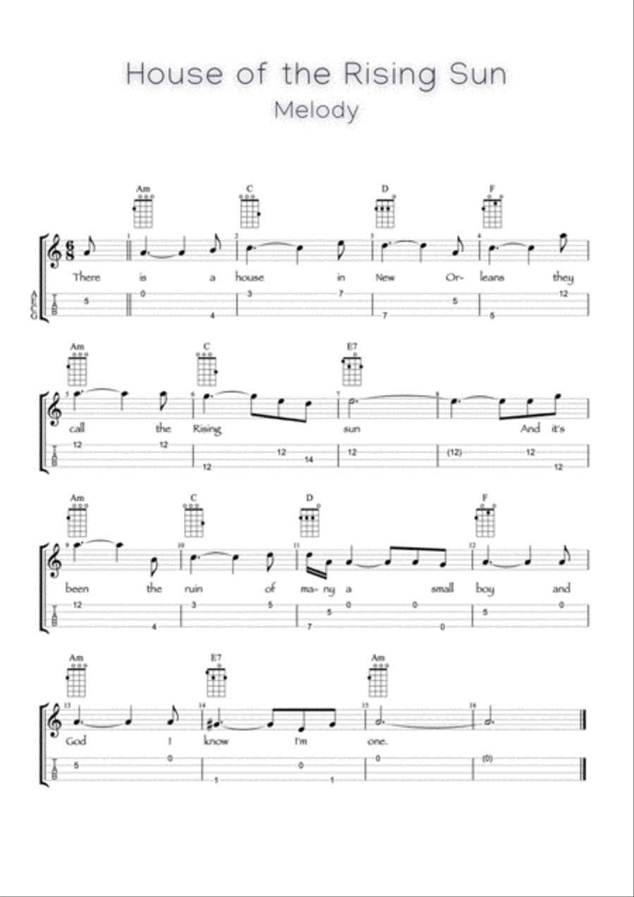 House of the Rising Sun (Fingerstyle Ukulele) Ukulele scores gallery preview page 2