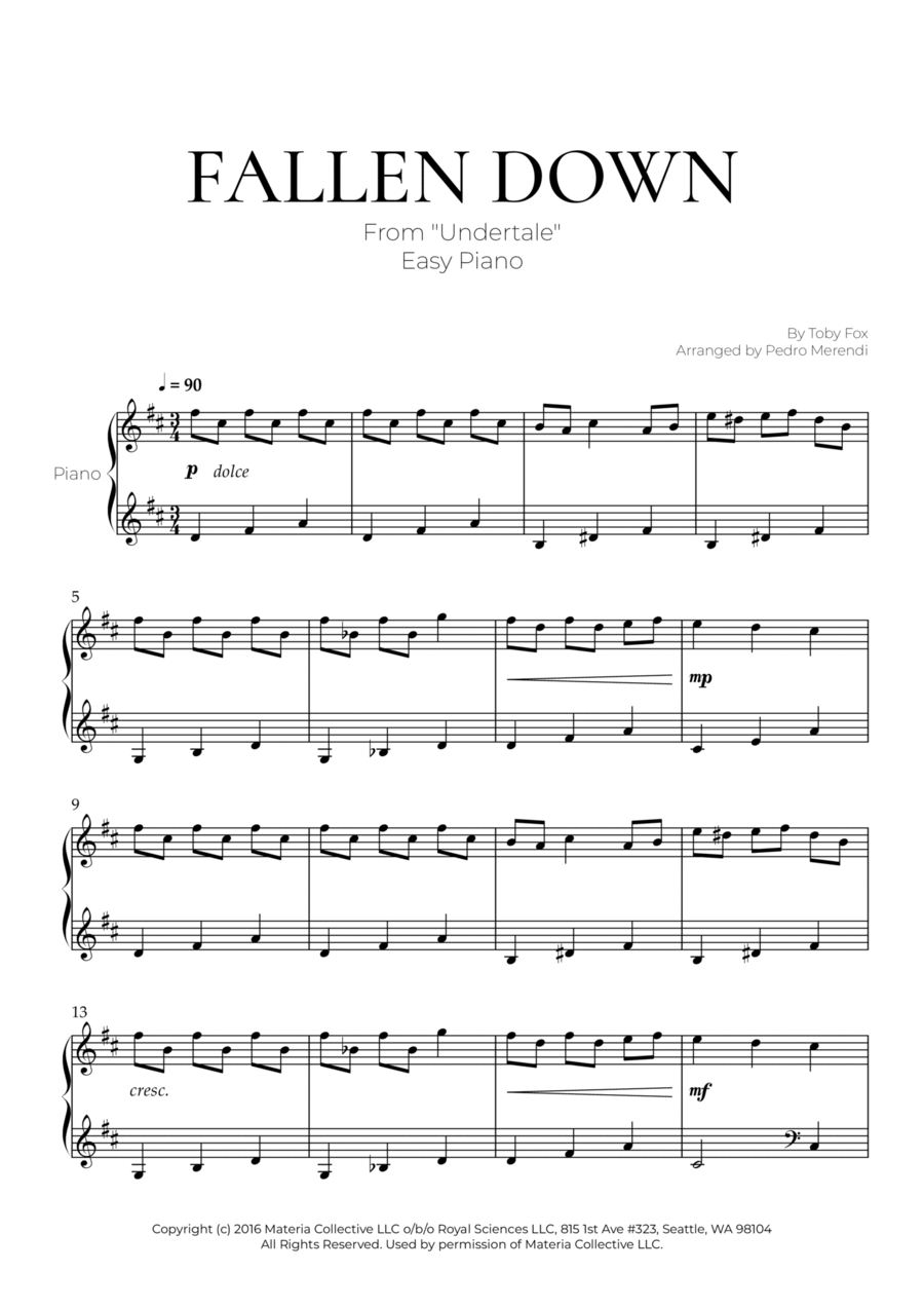 Fallen Down Easy Piano scores gallery preview page 1