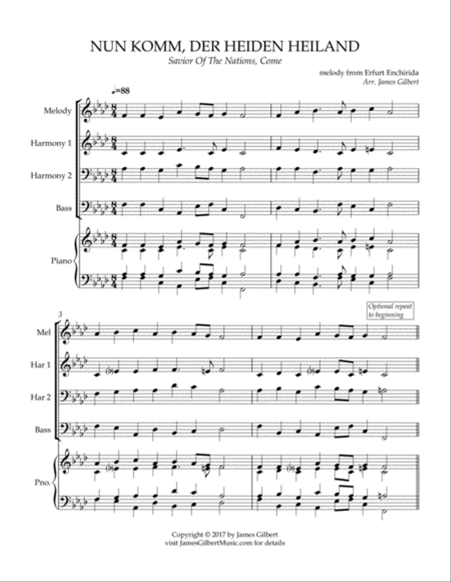 NUN KOMM, DER HEIDEN HEILAND (Savior of the Nations, Come) Small Ensemble scores gallery preview page 2
