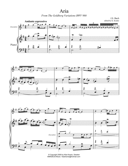 Aria (Goldberg var.) BWV 988, ornamented, for piano solo image number null