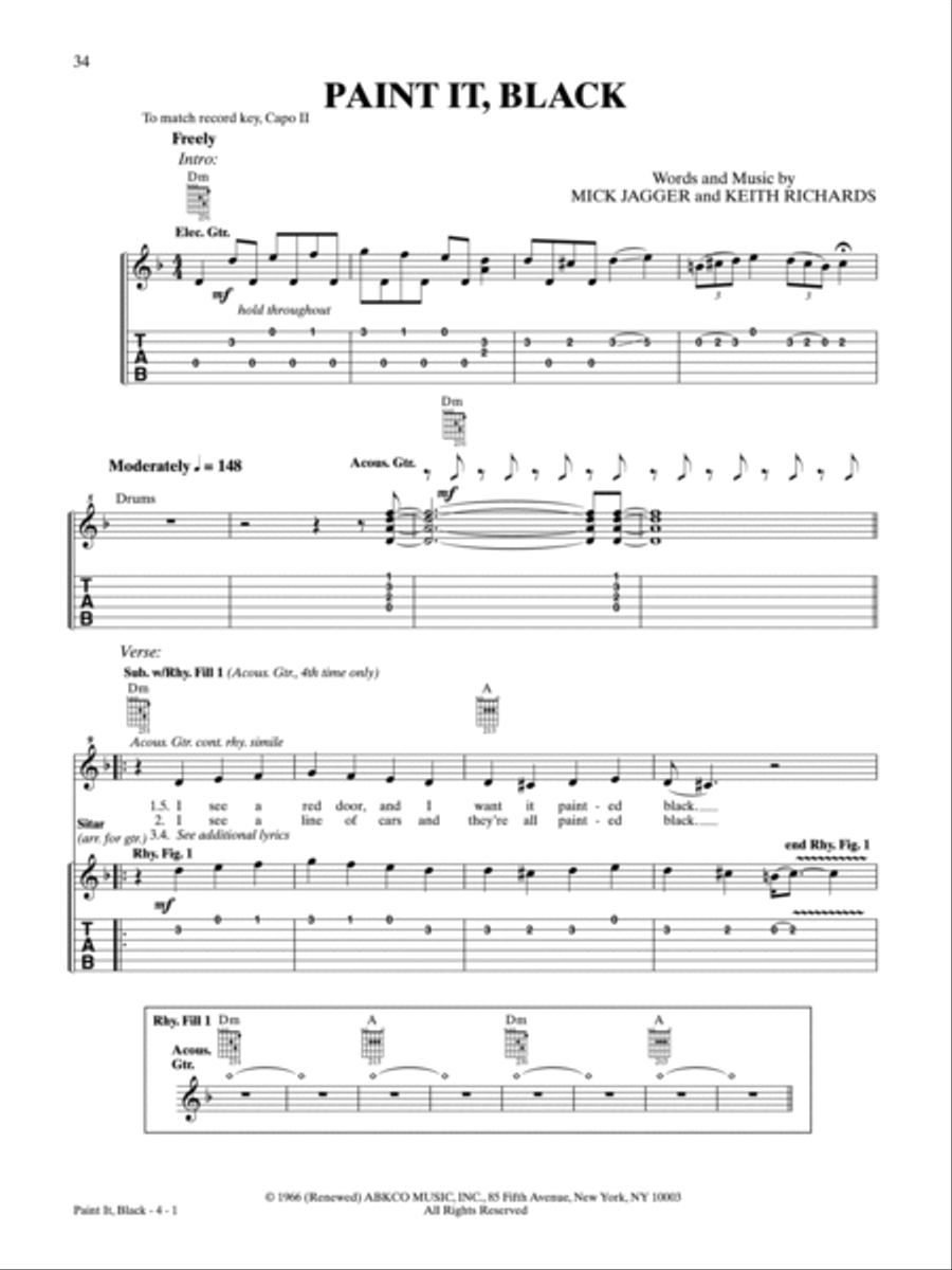 Paint It, Black Guitar Tablature scores gallery preview page 1