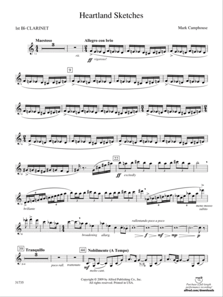 Heartland Sketches: 1st B-flat Clarinet Concert Band scores gallery preview page 1