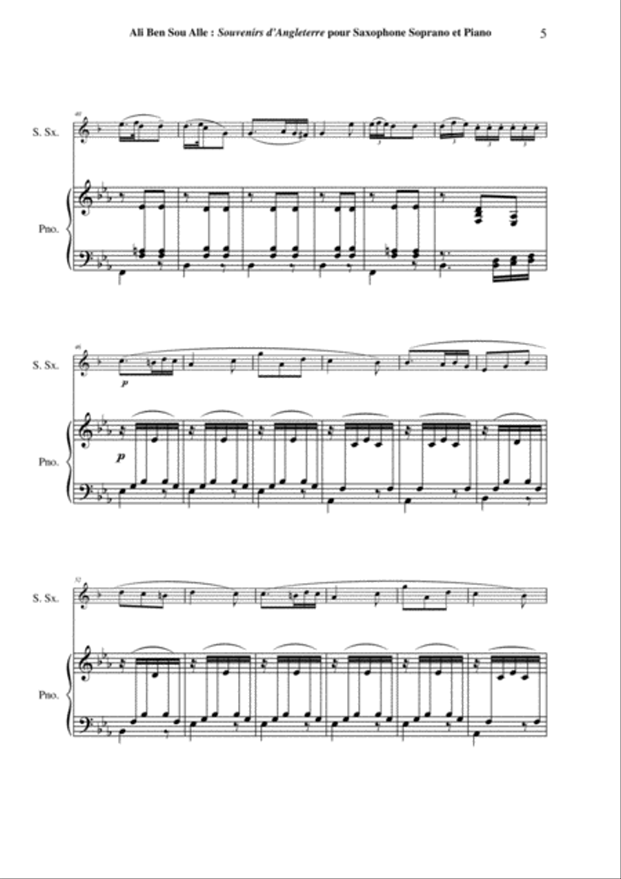 Ali Ben Sou Alle: Souvenirs d'Angleterre for soprano saxophone and piano Soprano Saxophone scores gallery preview page 5