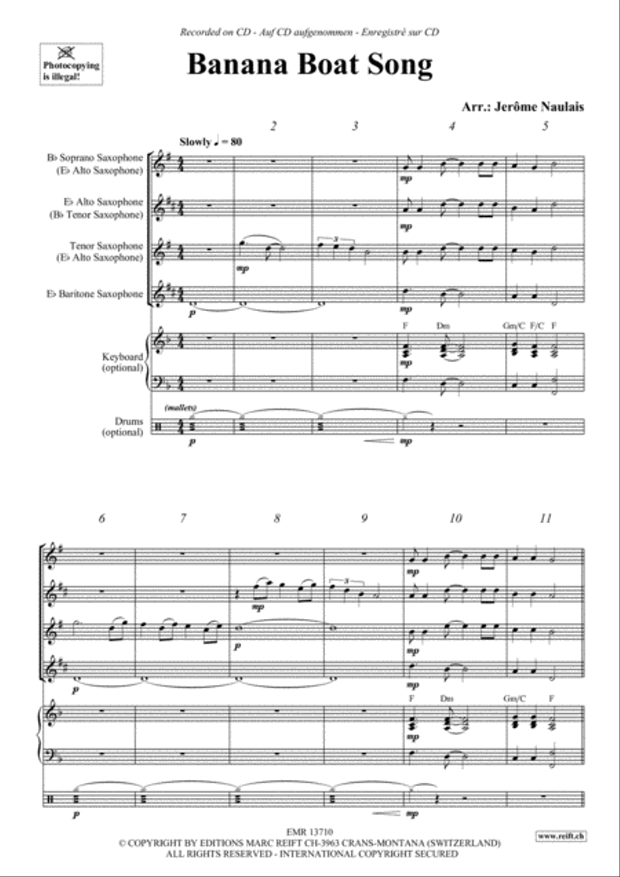 Banana Boat Song Saxophone Quartet scores gallery preview page 3