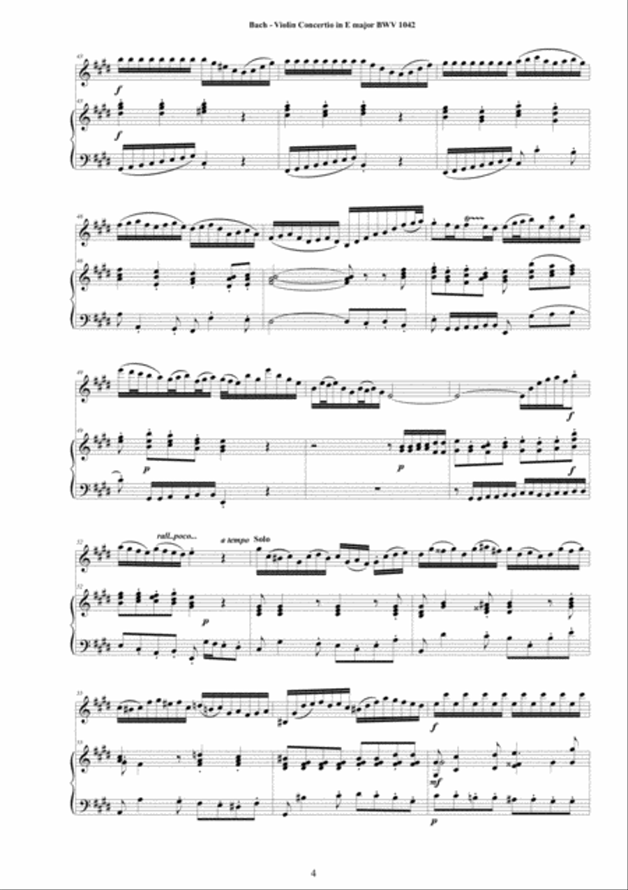 Bach - Violin Concerto in E major BWV 1042 for Violin and Cembalo (or Piano) String Duet scores gallery preview page 4