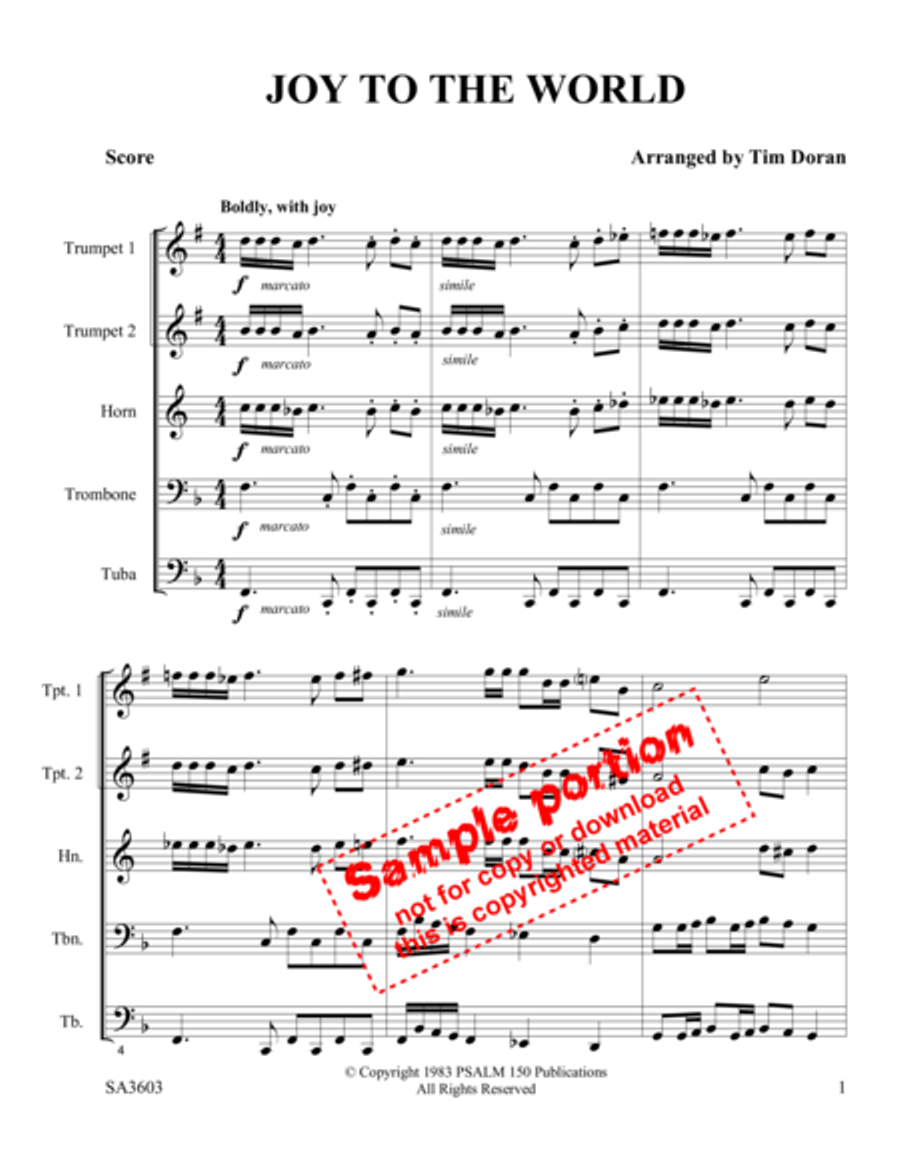 Joy To The World Brass Quintet scores gallery preview page 2