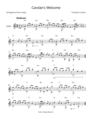 Carolan's Welcome - Guitar Arrangement with chord Symbols