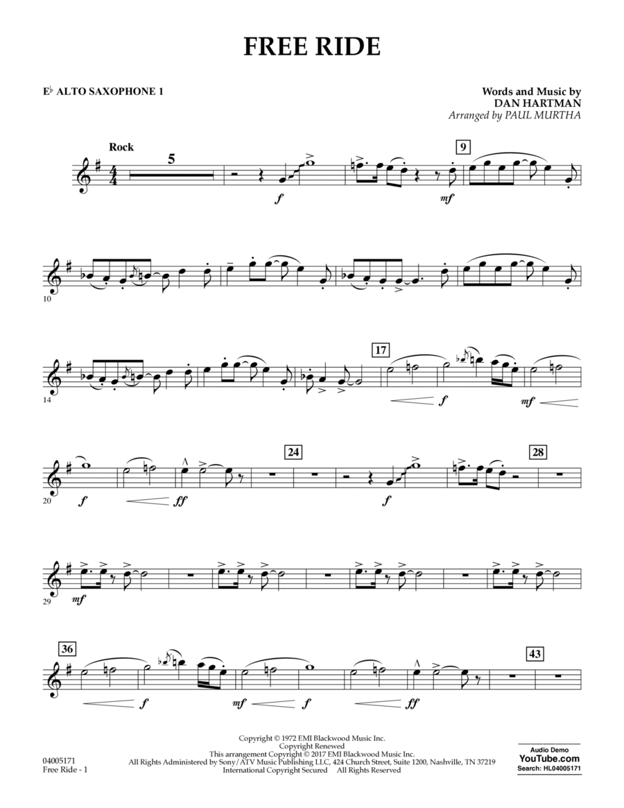 Free Ride - Eb Alto Saxophone 1 Alto Saxophone scores gallery preview page 1