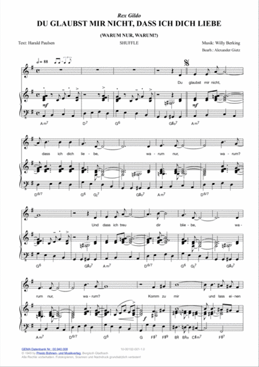 Du glaubst mir nicht, dass ich dich liebe Piano, Vocal, Guitar scores gallery preview page 2