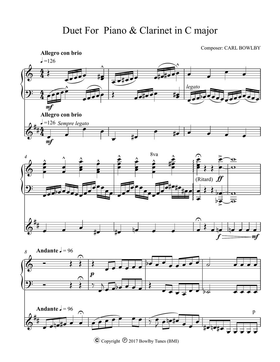 Duet for Piano and B-flat Clarinet Woodwind Duet scores gallery preview page 1