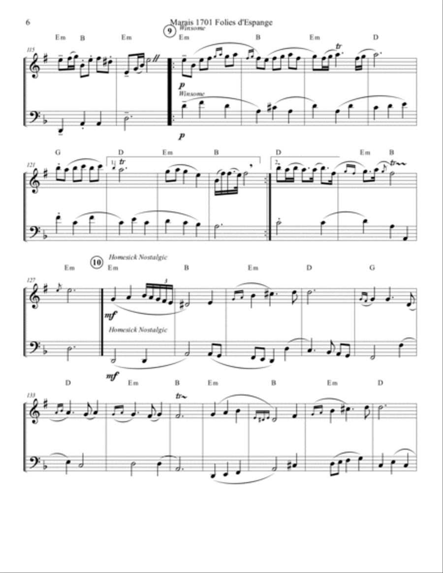 Marais 1701 Folies d'Espagne Flute and Bassoon Duet Score and Parts Flute Duet scores gallery preview page 6