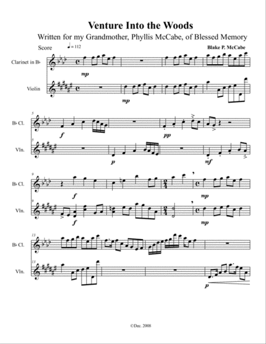 Venture Into the Woods Clarinet scores gallery preview page 1