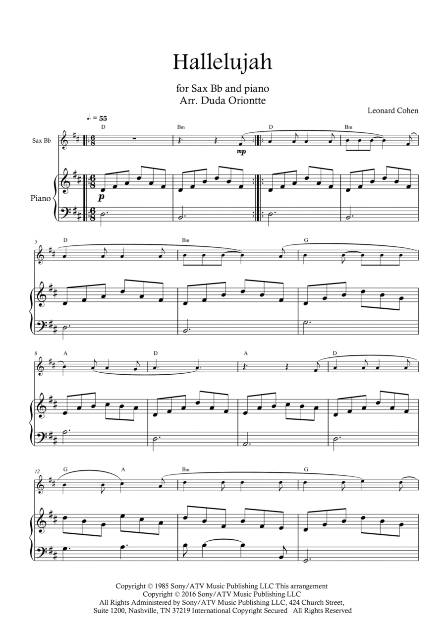 Hallelujah Hallelujah Tenor Saxophone scores gallery preview page 1